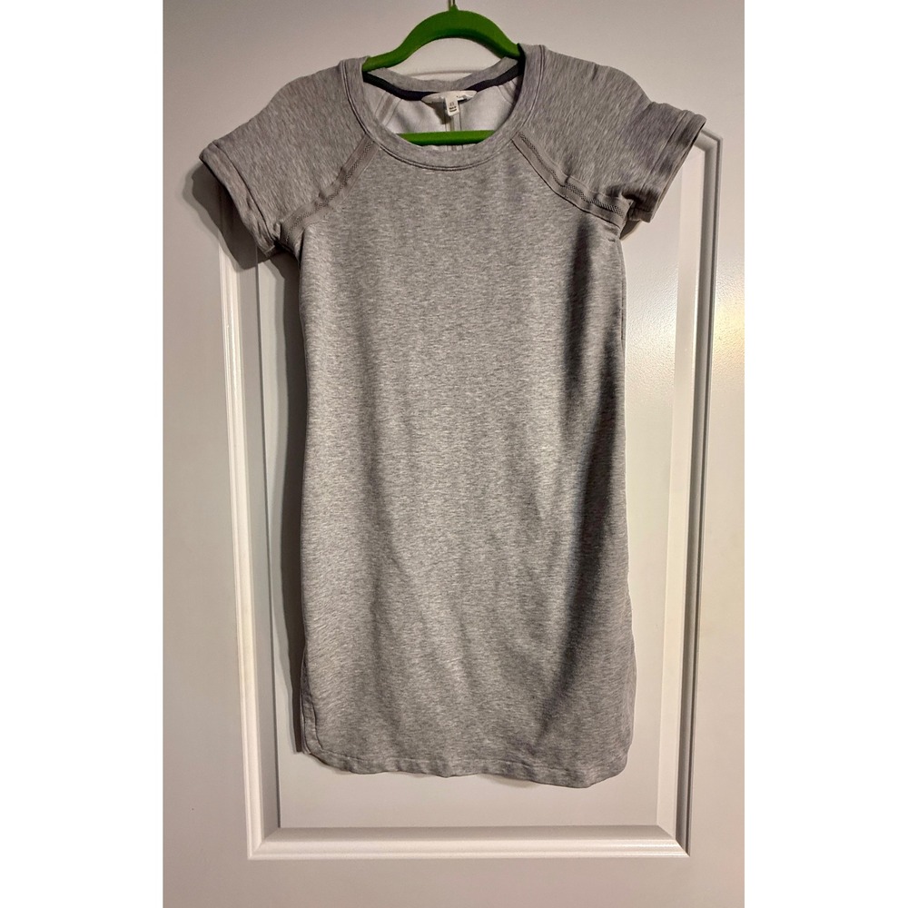 Athleta T-Shirt Dress XS Grey Mesh Trim Raglan Short Sleeve Heathered Athleisure